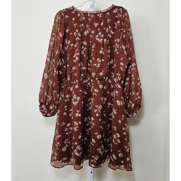 MADEWELL Women's Norma Rae Floral Print Long Sleeve Brown Mini Dress Sz 1X - Picture 4 of 12
